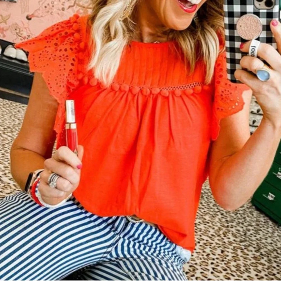 J Crew Orange Pom Pom Shirt Sz S - Picture 2 of 5